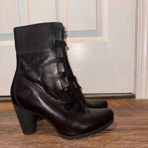 Timberland’s Leather Sz 11 Heeled Black Women's Lace up Moto Combat Boots